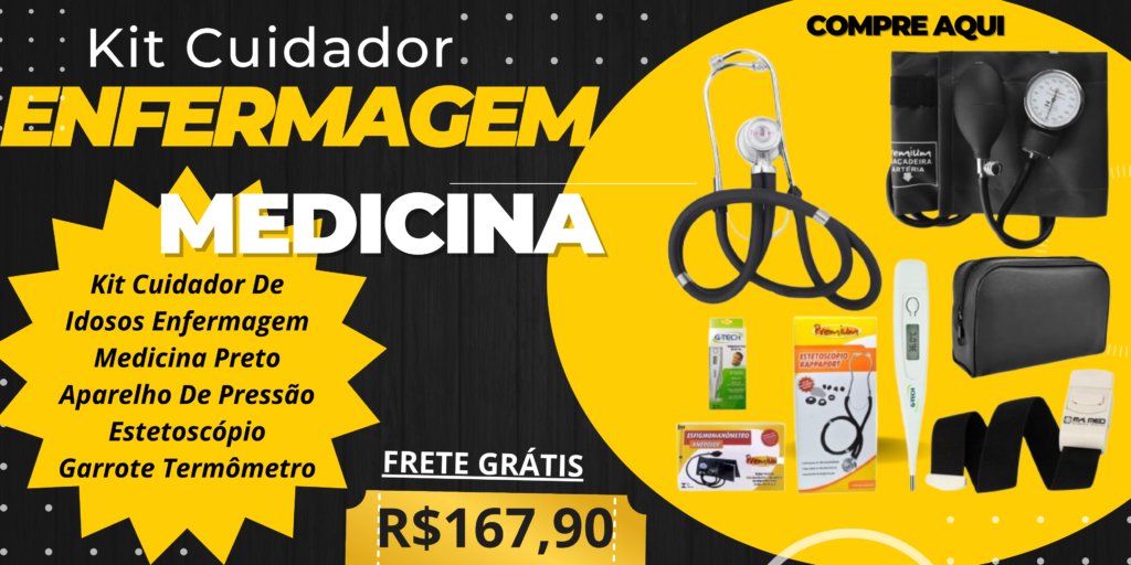 Kit-Cuidador-De-Idosos-Enfermagem-Medicina-Preto-Aparelho-De-Pressao-Estetoscopio-Garrote-Termometro
